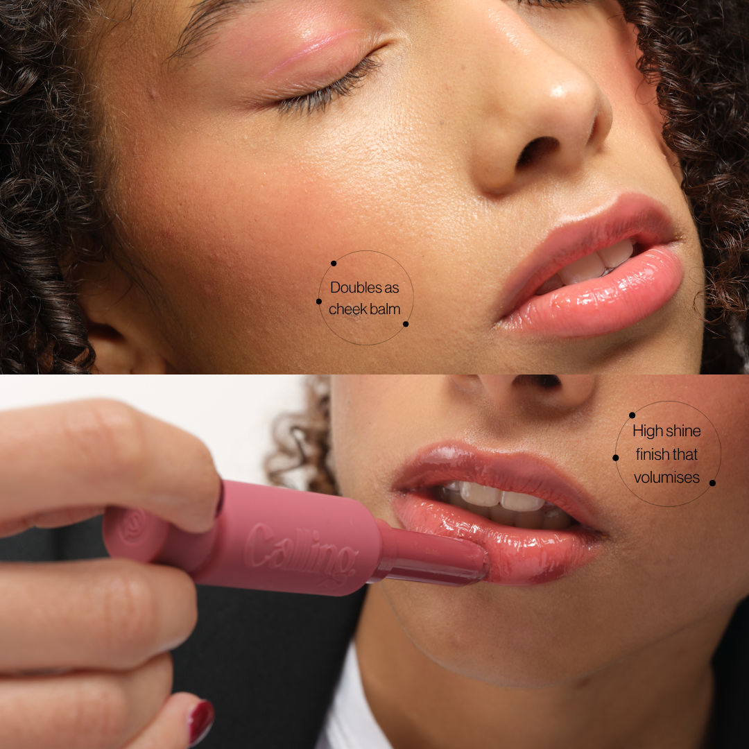 Voice Note Tinted Lip Treatment Balm doubles as a cheek balm, with a high-shine finish that volumises lips