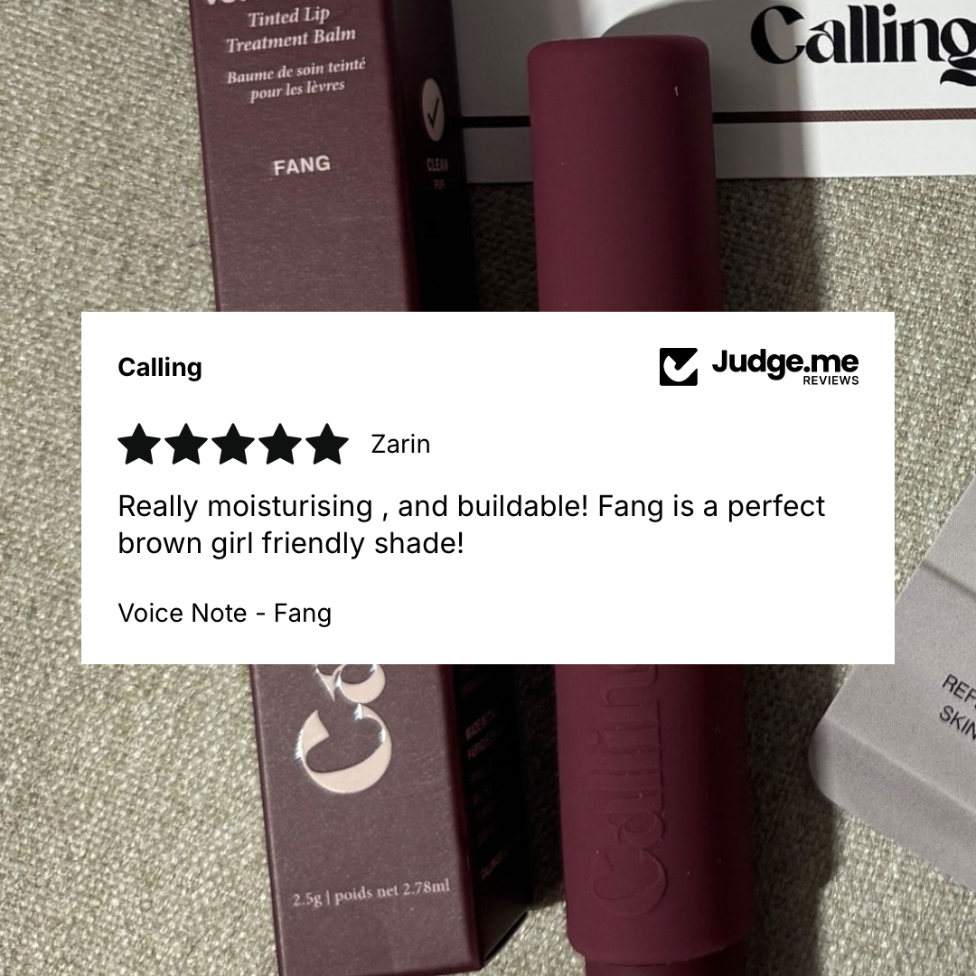 Five-star review of Voice Note Tinted Lip Treatment Balm in Fang: "a perfect brown girl friendly shade"
