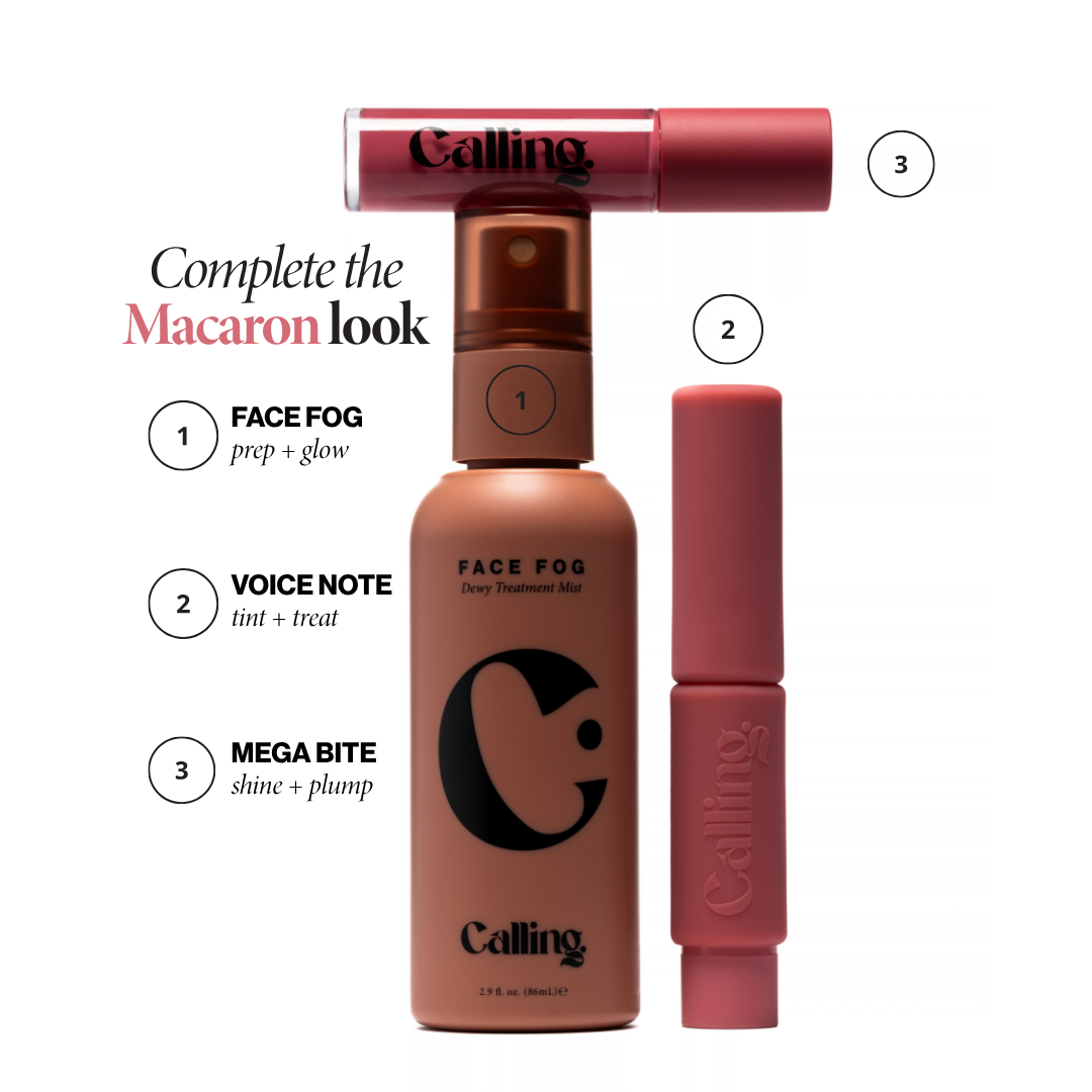 Complete the Macaron look: Face Fog, Voice Note Tinted Lip Treatment Balm and Mega Bite Tinted Jelly Lip Oil