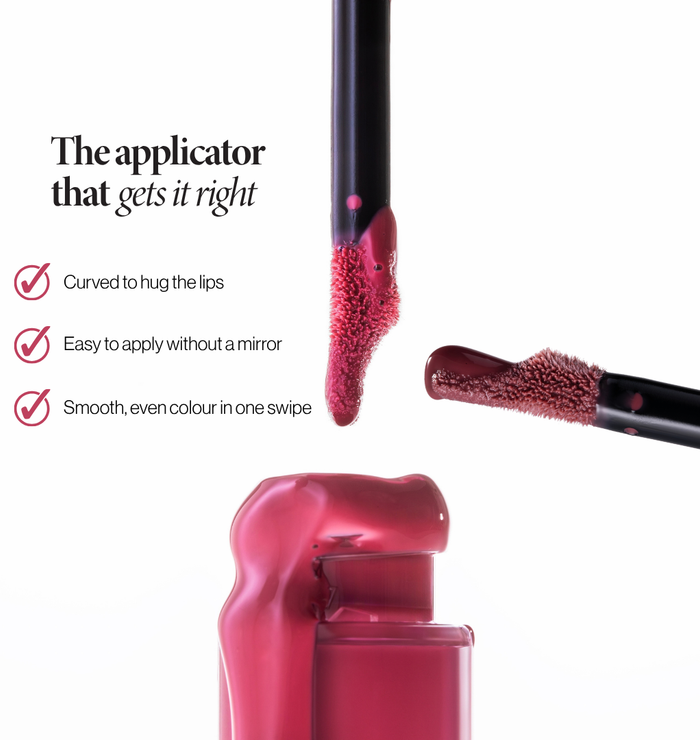 Mega Bite Tinted Jelly Lip Oil curved applicator: hugs the lips, easy to apply without a mirror, even colour