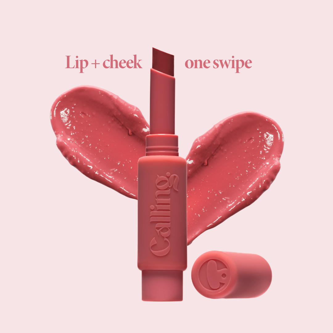 Voice Note Tinted Lip Treatment Balm in Macaron, a ballet pink lip and cheek balm, with swatch