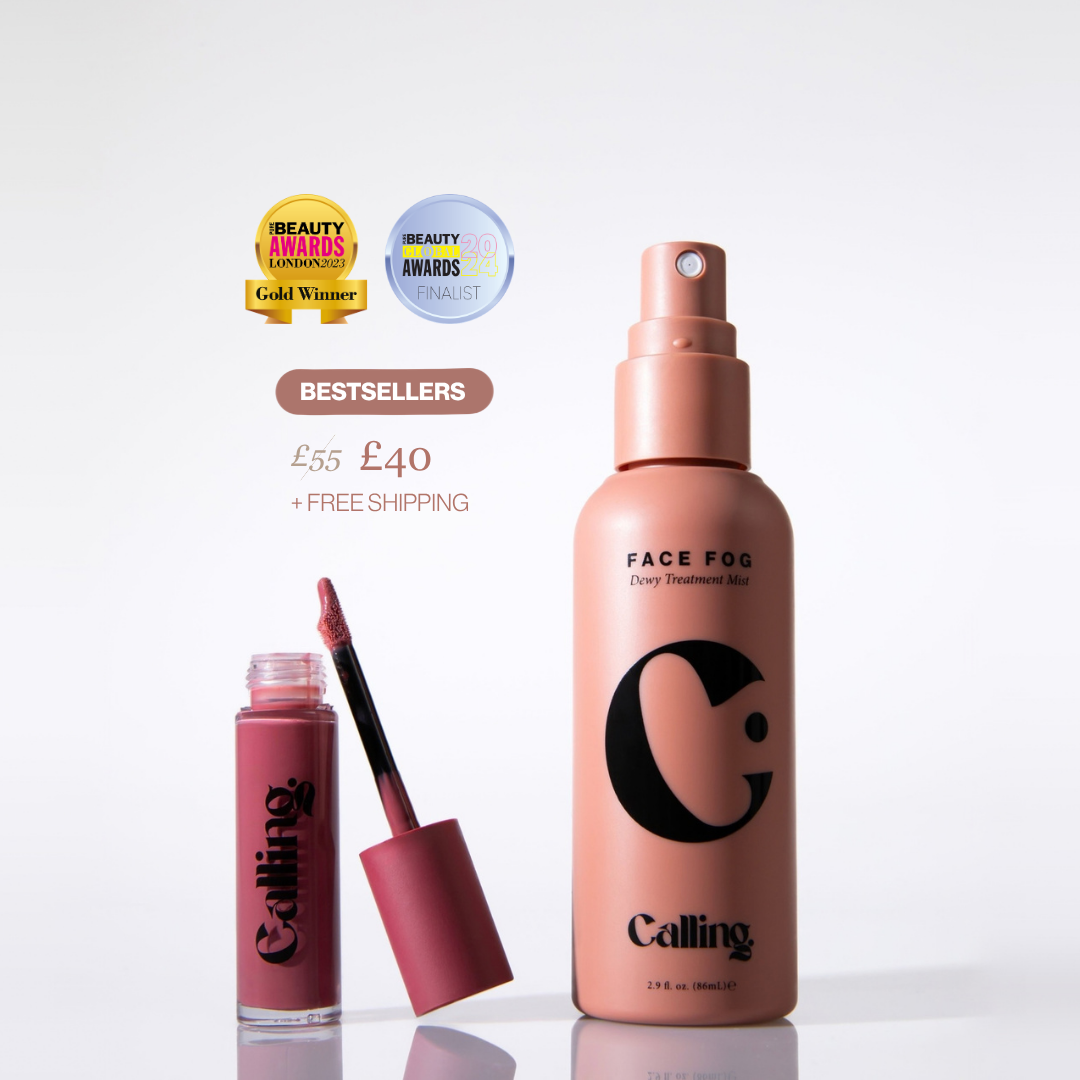 Plump & Glow Duo: Face Fog Dewy Treatment Mist and Mega Bite Tinted Jelly Lip Oil in Emma, open with its applicator.